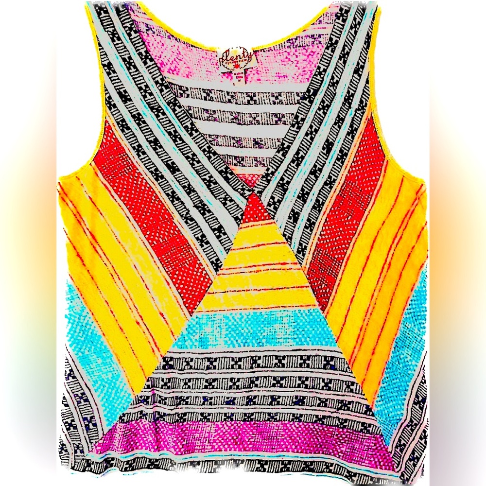 ⭐️PLENTY BY TRACY REESE⭐️100% LINEN V-NECK MULTICOLOR DESIGN TANK TOP SIZE: MED